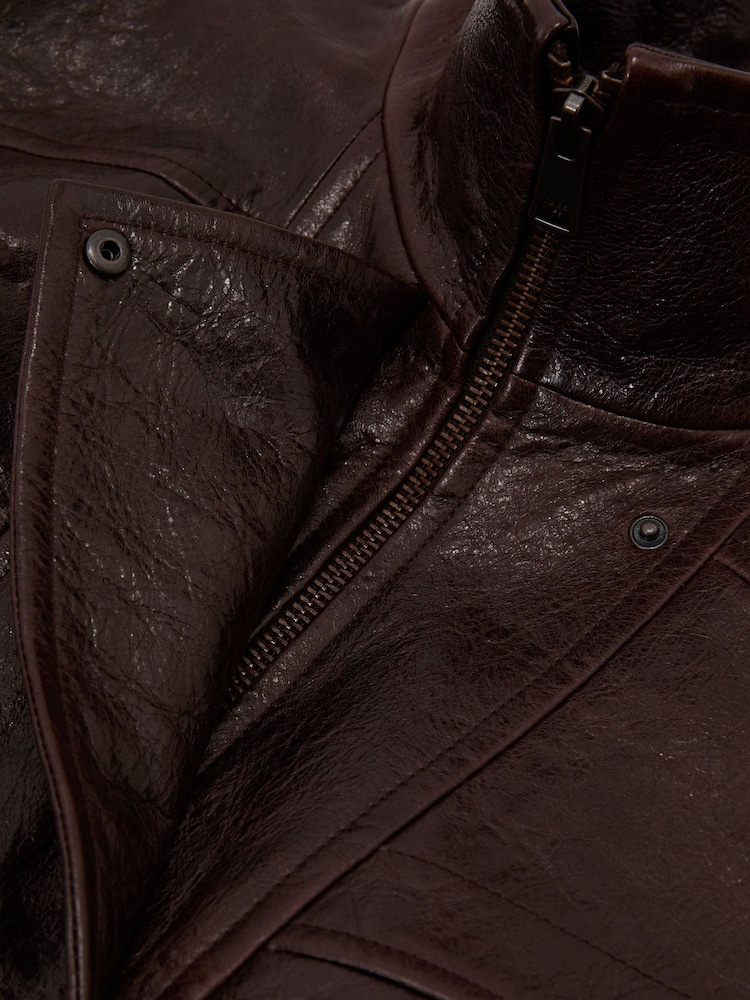 Reiss Aubergine Petra Textured Leather Oversized Jacket - Image 11 of 11 Reiss Aubergine Petra Textured Leather Oversized Jacket - Image 11 of 11