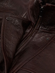 Reiss Aubergine Petra Textured Leather Oversized Jacket - Image 4 of 9