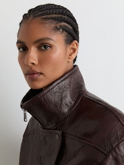 Reiss Aubergine Petra Textured Leather Oversized Jacket - Image 6 of 9