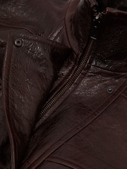 Reiss Aubergine Petra Textured Leather Oversized Jacket - Image 9 of 9