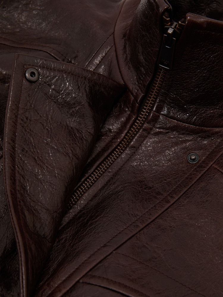 Reiss Aubergine Petra Textured Leather Oversized Jacket - Image 9 of 9 Reiss Aubergine Petra Textured Leather Oversized Jacket - Image 9 of 9