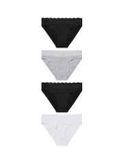 White/Black/Grey Bikini Lace Knickers 4 Pack - Image 1 of 4