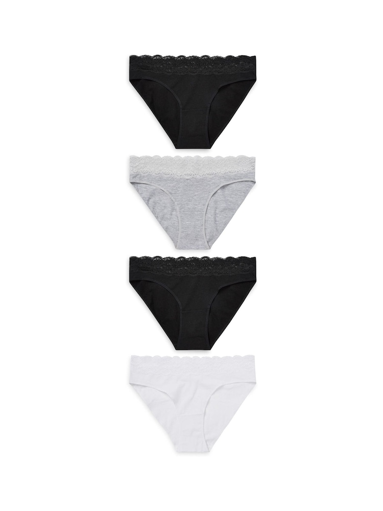 White/Black/Grey Bikini Lace Knickers 4 Pack - Image 1 of 4