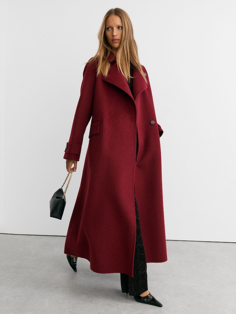 Reiss Red Alara Wool-Blend Blindseam Long Coat - Image 1 of 10 Reiss Red Alara Wool-Blend Blindseam Long Coat - Image 1 of 10