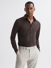 Reiss Chocolate King Mercerised Cotton Button-Through Shirt - Image 1 of 5