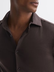 Reiss Chocolate King Mercerised Cotton Button-Through Shirt - Image 4 of 5