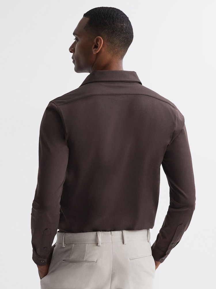 Reiss Chocolate King Mercerised Cotton Button-Through Shirt - Image 5 of 5