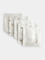 JoJo Maman Bébé Cream Safari Born in 2027 5-Pack Embroidered Muslins - Image 1 of 7
