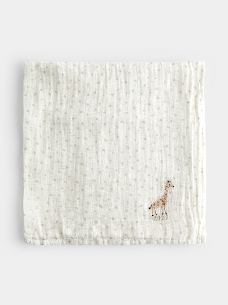 JoJo Maman Bébé Cream Safari Born in 2027 5-Pack Embroidered Muslins - Image 2 of 7 JoJo Maman Bébé Cream Safari Born in 2027 5-Pack Embroidered Muslins - Image 2 of 7