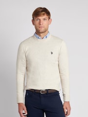 U.S. Polo Assn. Cream Mens Cotton Crew Neck Jumper - Image 1 of 6