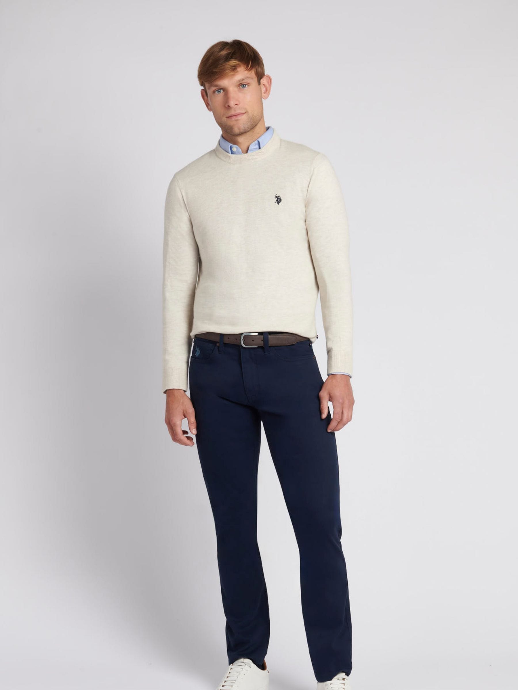 Buy U.S. Polo Assn. Cream Mens Cotton Crew Neck Jumper from