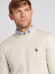 U.S. Polo Assn. Cream Mens Cotton Crew Neck Jumper - Image 4 of 6