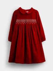 JoJo Maman Bébé Bright Red Velvet Smocked Christmas Dress - Image 1 of 4