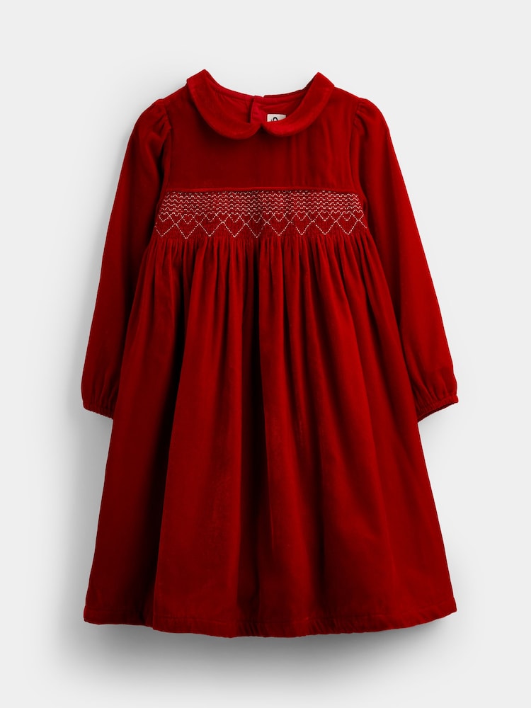 JoJo Maman Bébé Bright Red Velvet Smocked Christmas Dress - Image 1 of 4 JoJo Maman Bébé Bright Red Velvet Smocked Christmas Dress - Image 1 of 4