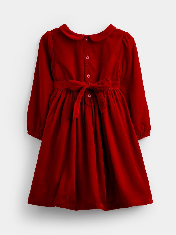 JoJo Maman Bébé Bright Red Velvet Smocked Christmas Dress - Image 2 of 4 JoJo Maman Bébé Bright Red Velvet Smocked Christmas Dress - Image 2 of 4