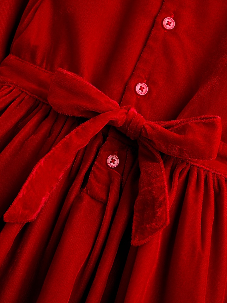 JoJo Maman Bébé Bright Red Velvet Smocked Christmas Dress - Image 4 of 4 JoJo Maman Bébé Bright Red Velvet Smocked Christmas Dress - Image 4 of 4
