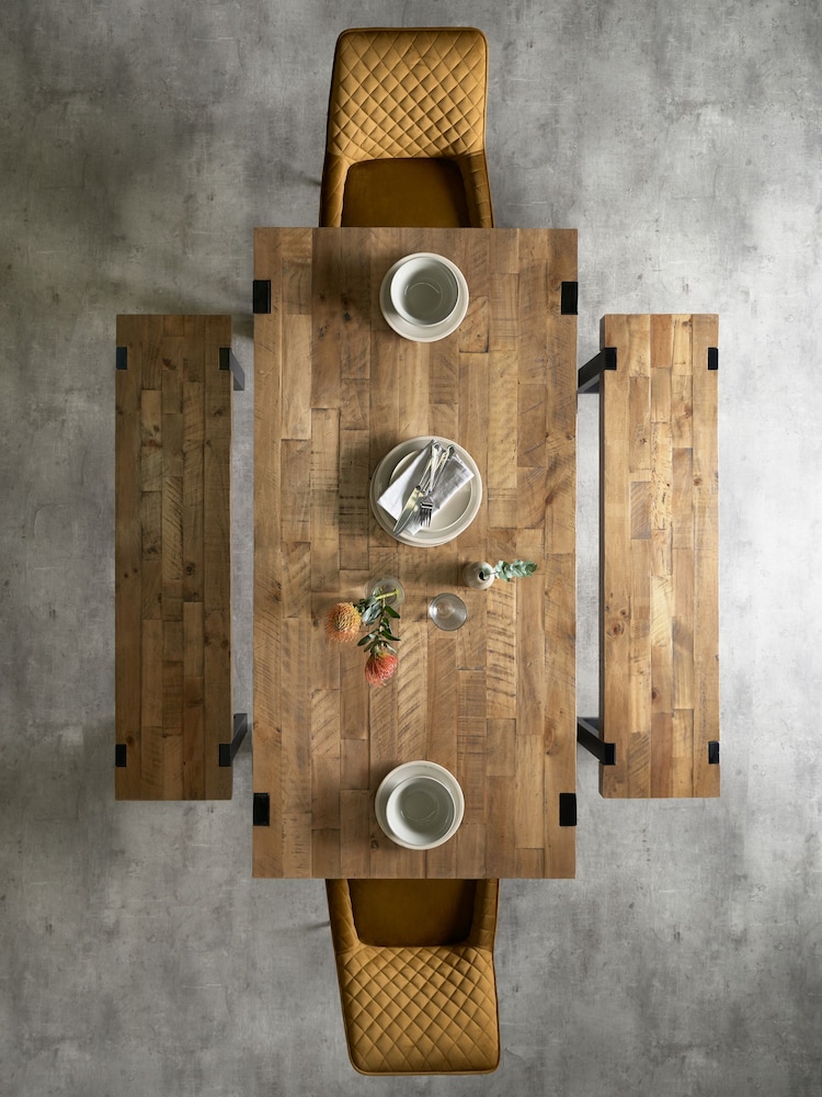 Natural/Black Jefferson Solid Wood Pine 4 Seater Dining Table and Bench Set - Image 2 of 6