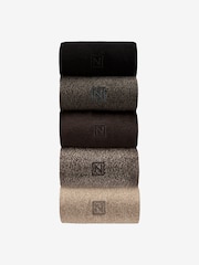 Neutral Marl 5 Pack Embroided Lasting Fresh Socks - Image 2 of 8