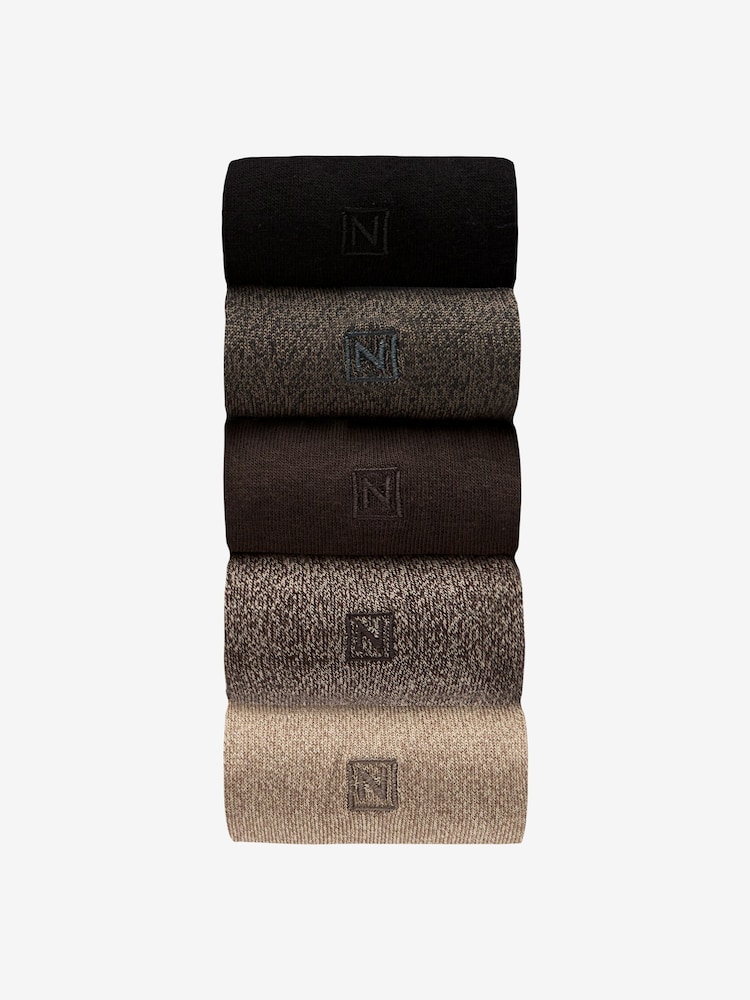 Neutral Marl 5 Pack Embroided Lasting Fresh Socks - Image 2 of 8