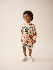 Oranžna/brusnica - Mickey Surfing 100% Cotton Jersey zgornji del trenirke; majica za treniranje in kratki komplet (3mesec-8leto) - Slika 2 iz 7