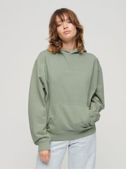 Superdry Green 100% Cotton Micro Logo Embroided Loose Hoodie - Image 1 of 6