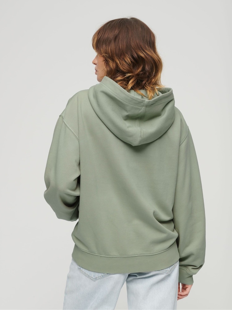 Superdry Green 100% Cotton Micro Logo Embroided Loose Hoodie - Image 2 of 6