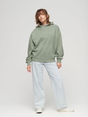 Superdry Green 100% Cotton Micro Logo Embroided Loose Hoodie - Image 3 of 6