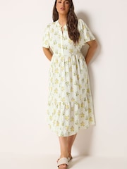 Yours Curve Cream Floral Half Placket Midi Dress - Image 2 of 5