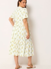 Yours Curve Cream Floral Half Placket Midi Dress - Image 3 of 5