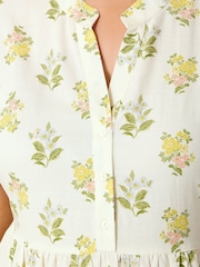 Yours Curve Cream Floral Half Placket Midi Dress - Image 4 of 5