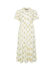 Yours Curve Cream Floral Half Placket Midi Dress - Image 5 of 5