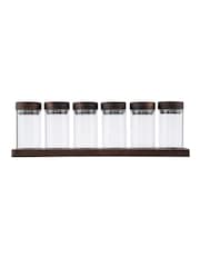 Artisan Street Set of 6 Clear Unfilled Spice Jars With Wooden Stand - Image 2 of 3