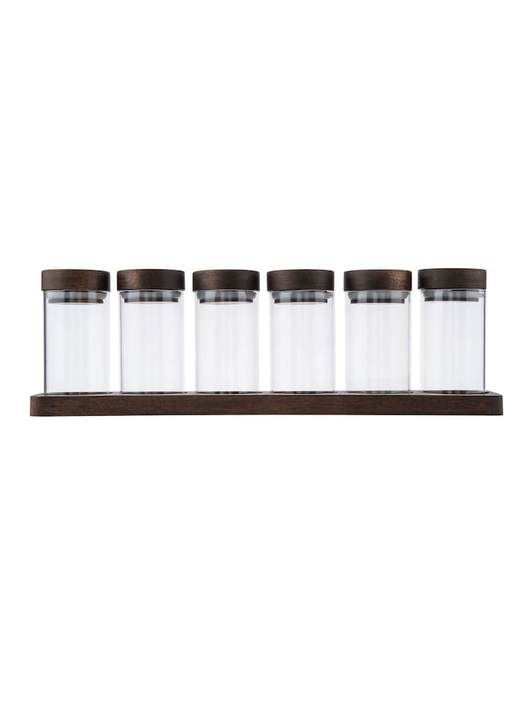 Artisan Street Set of 6 Clear Unfilled Spice Jars With Wooden Stand - Image 2 of 3