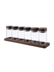 Artisan Street Set of 6 Clear Unfilled Spice Jars With Wooden Stand - Image 3 of 3