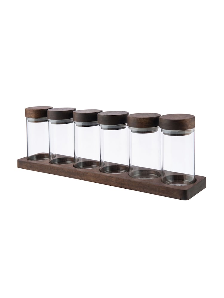 Artisan Street Set of 6 Clear Unfilled Spice Jars With Wooden Stand - Image 3 of 3