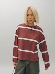Berry Stripe Crew Neck Long Sleeve Top - Image 1 of 5