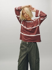 Berry Stripe Crew Neck Long Sleeve Top - Image 3 of 5
