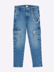 River Island Blue Girls Cargo Pocket Skinny Jeans - Image 1 of 4