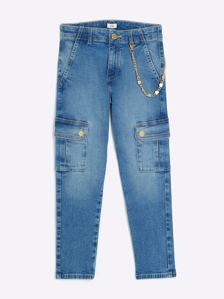 River Island Blue Girls Cargo Pocket Skinny Jeans - Image 1 of 4