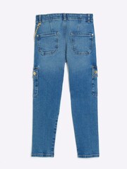 River Island Blue Girls Cargo Pocket Skinny Jeans - Image 2 of 4