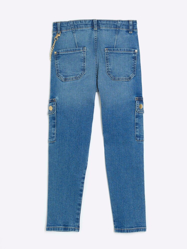 River Island Blue Girls Cargo Pocket Skinny Jeans - Image 2 of 4