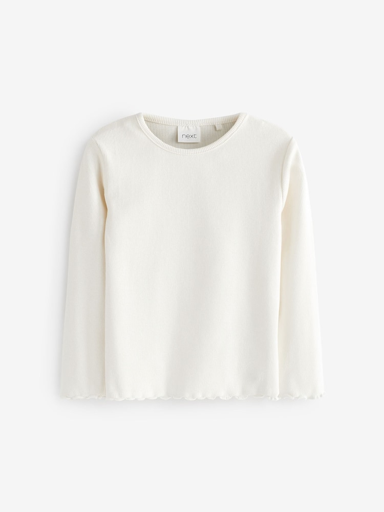 Ecru White T-Shirt Cotton Rich Long Sleeve Rib T-Shirt (3mths-7yrs) - Image 1 of 2