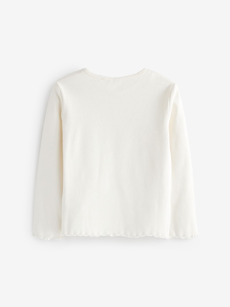 Ecru White T-Shirt Cotton Rich Long Sleeve Rib T-Shirt (3mths-7yrs) - Image 2 of 2