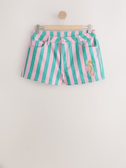Pink/Turq Stripe Embellished Denim Shorts - Image 1 of 4