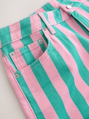 Pink/Turq Stripe Embellished Denim Shorts - Image 2 of 4