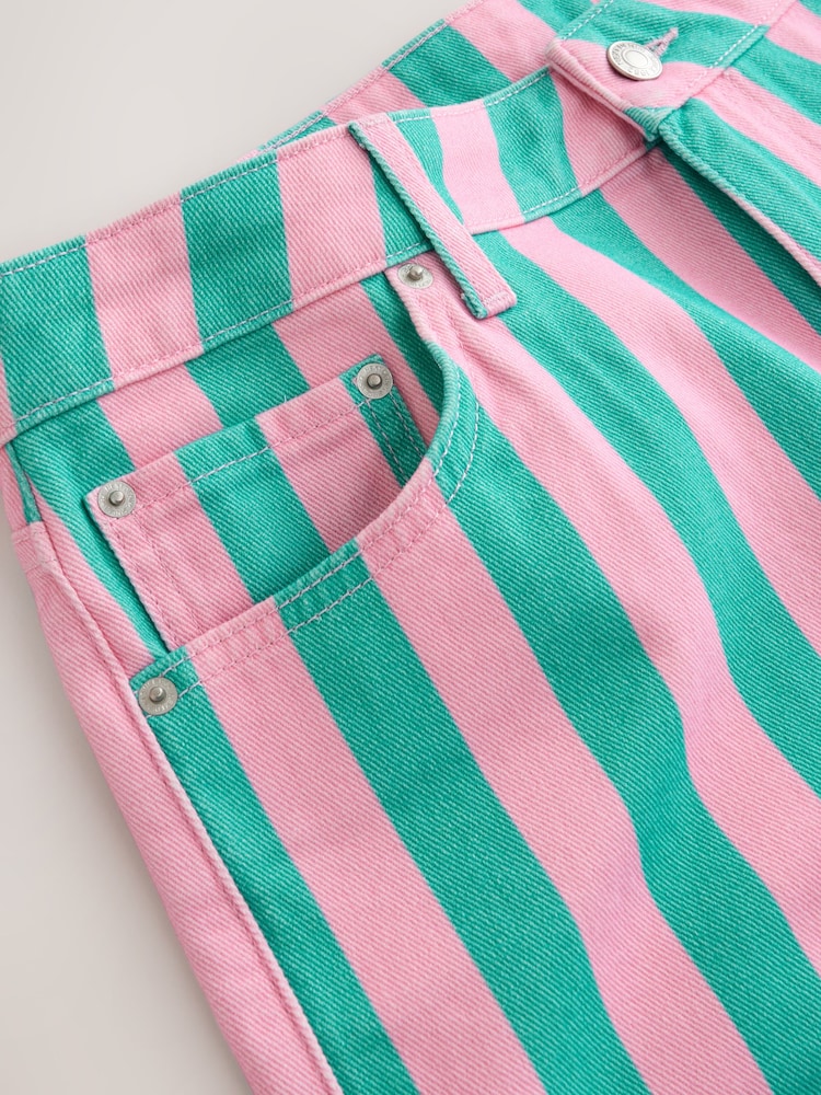 Pink/Turq Stripe Embellished Denim Shorts - Image 2 of 4 Pink/Turq Stripe Embellished Denim Shorts - Image 2 of 4
