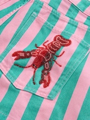 Pink/Turq Stripe Embellished Denim Shorts - Image 3 of 4