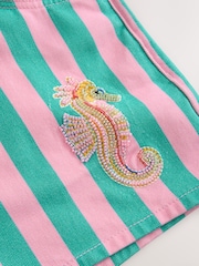 Pink/Turq Stripe Embellished Denim Shorts - Image 4 of 4