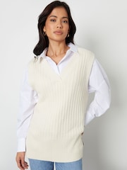 Threadbare Brown V-Neck Ribbed Knitted Sweater Vest - Image 1 of 4