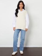 Threadbare Brown V-Neck Ribbed Knitted Sweater Vest - Image 3 of 4